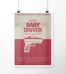 Mockup cartel minimalista de "Baby Driver"